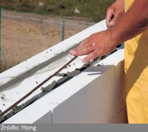 Połączenie ściany nośnej z działową wymaga stosowania kotew stalowych. Docinanie bloczków z betonu komórkowego nie wymaga drogiego sprzętu. Konieczne jest dodatkowe zbrojenie ścian pod oknami w celu wzmocnienia osłabionego miejsca na powierzchni ściany.